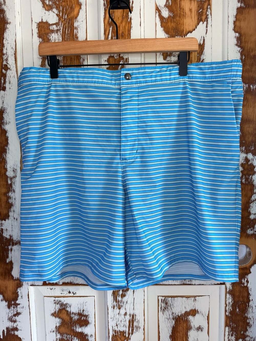 Lands' End Lined Swim Trunks Board Shorts Blue White Striped Size XL 40-42
